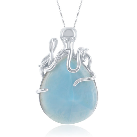 Sterling Silver Pear-Shaped Larimar Octopus Pendant