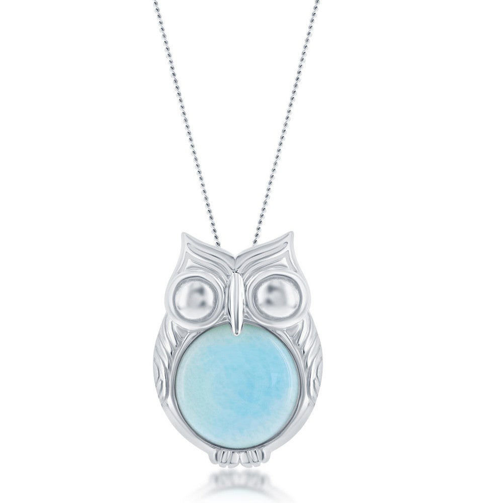Sterling Silver Larimar Owl Pendant