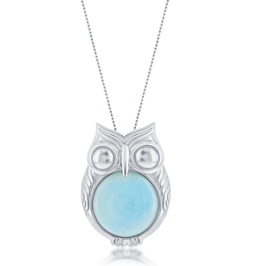 Sterling Silver Larimar Owl Pendant