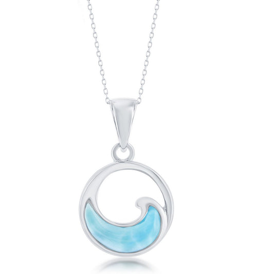 Sterling Silver Small Larimar Wave Round Pendant