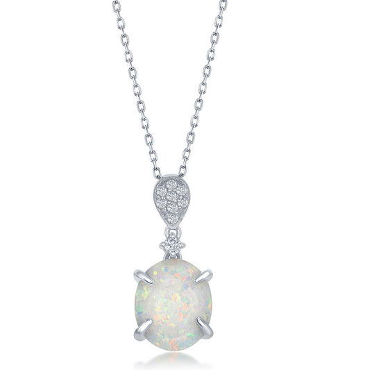 Sterling Silver Micro Pave Four-Prong White Inlay Opal Pendant