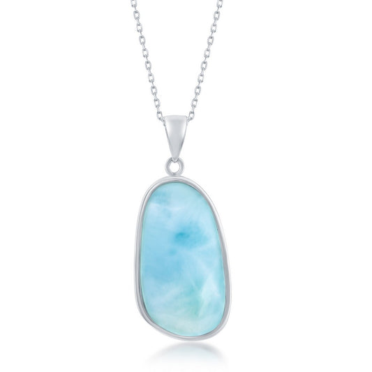 Sterling Silver, Irregular-Shaped 'Premium Larimar' Pendant