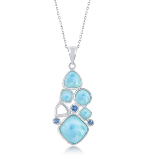 Sterling Silver Multi-Shaped Larimar and Blue CZ Pendant