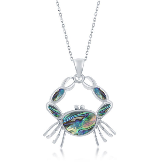 Sterling Silver Large Abalone Crab Pendant W/Chain