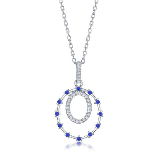 Sterling Silver Double Circle, Blue CZ Pendant
