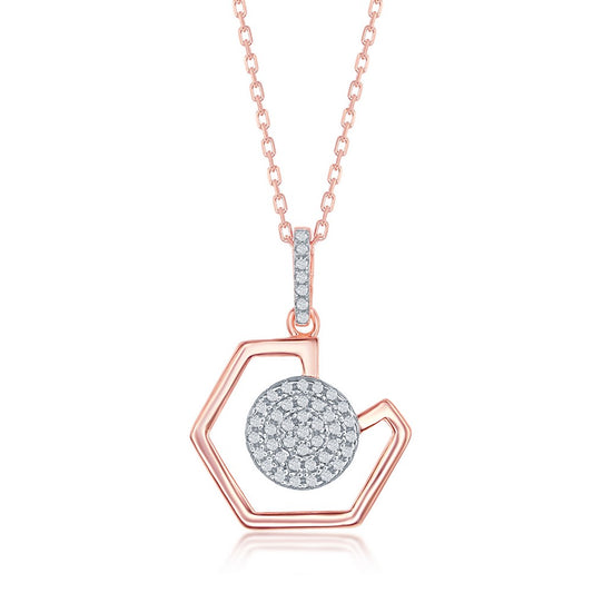 Sterling Silver Geometric and Micro Pave Disc Pendant - Rose Gold Plated