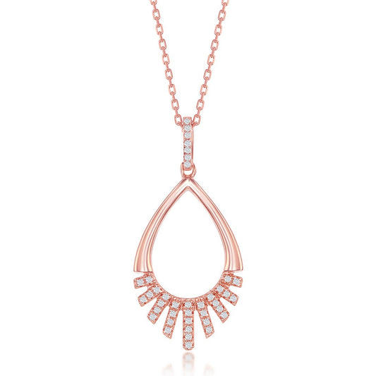 Sterling Silver Half CZ Pear-Shaped Pendant - Rose Gold Plated
