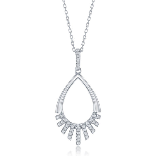 Sterling Silver Half CZ Pear-Shaped Pendant
