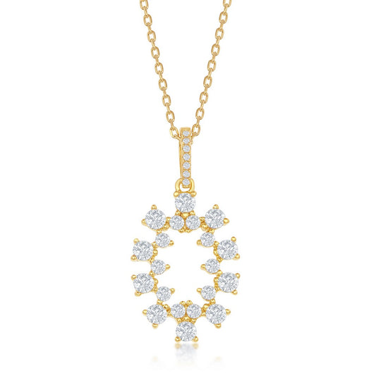 Sterling Silver Designed CZ Oval Pendant - Gold plated