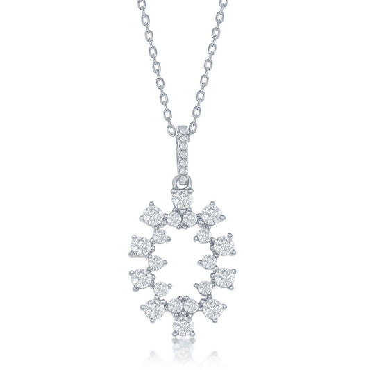 Sterling Silver Designed CZ Oval Pendant