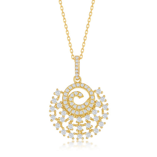Sterling Silver Designed CZ Circle Pendant - Gold Plated