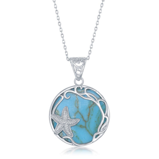 Sterling Silver Round Turquoise with Starfish Pendant