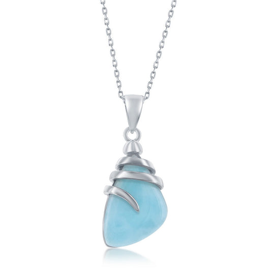 Sterling Silver, Irregular Shaped Larimar Twist Design Pendant