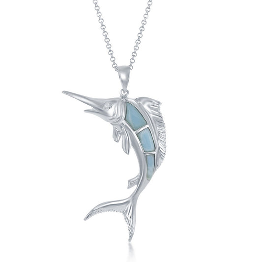 Sterling Silver Larimar Marlin Fish Pendant