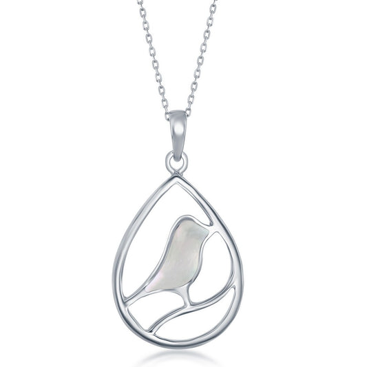 Sterling Silver Bird Pearshaped Pendant - MOP