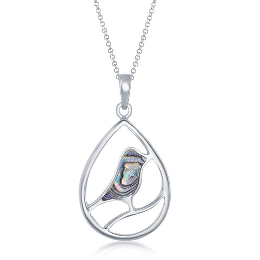 Sterling Silver Bird Pearshaped Pendant - Abalone