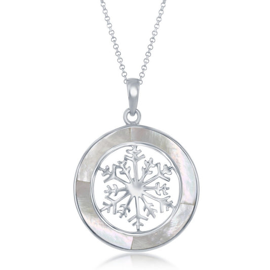 Sterling Silver Snowflake Round Pendant W/Chain - MOP