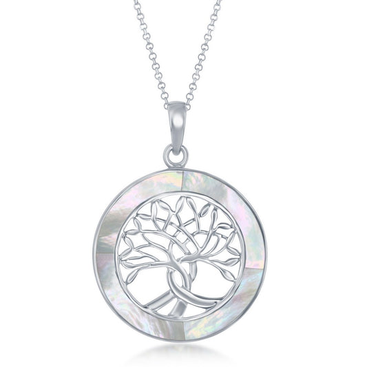 Sterling Silver Tree of Life Round Pendant W/Chain - MOP