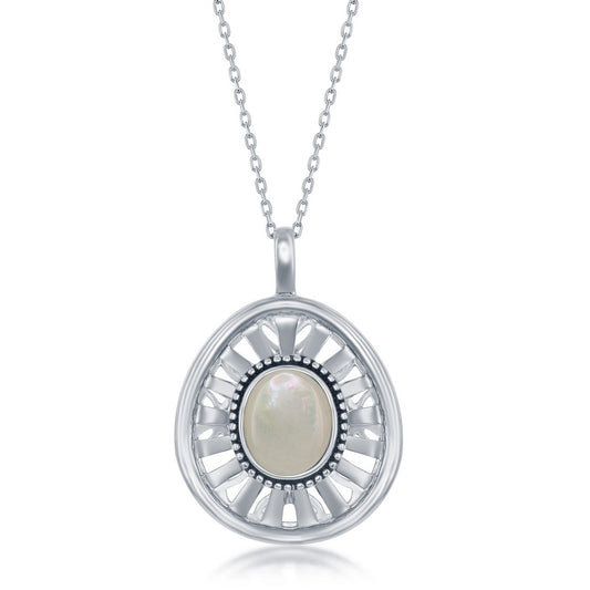 Sterling Silver Oval Mother of Pearl Open Designed Back Oxidized Pendant