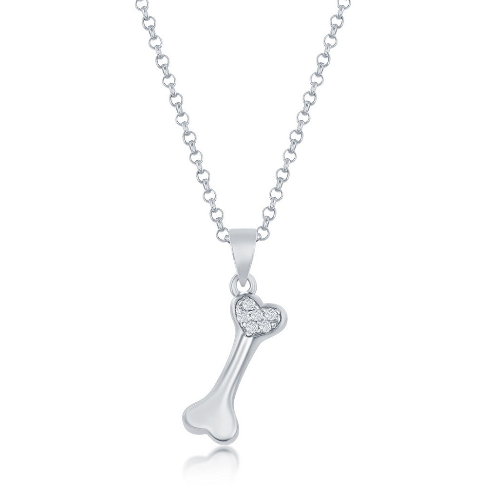 Sterling Silver CZ Dog Bone Pendant