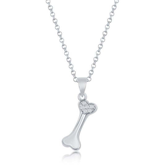 Sterling Silver CZ Dog Bone Pendant