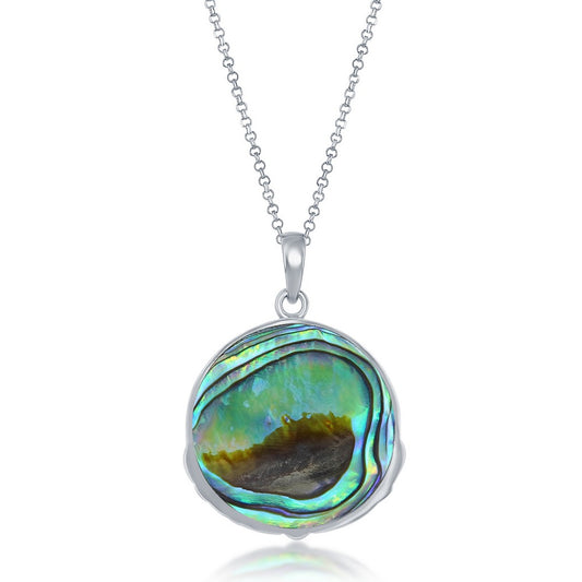 Sterling Silver Abalone Round Claddagh Pendant w/chain