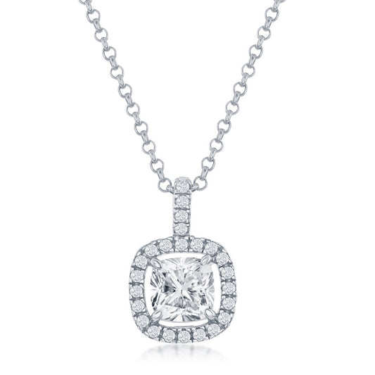 Sterling Silver White CZ Square Pendant