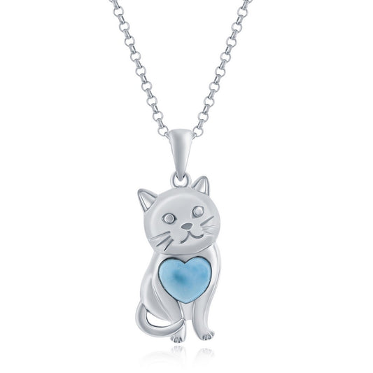 Sterling Silver Larimar Cat Pendant