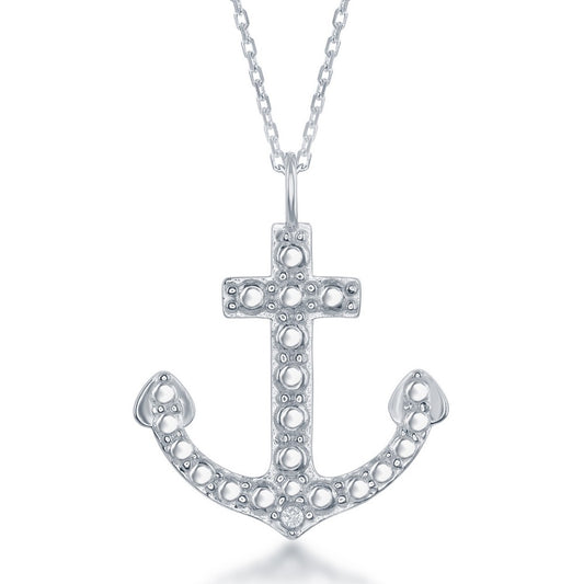 Sterling Silver Diamond Accent Anchor Pendant w/ Chain