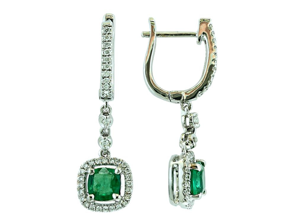 EFFY 18K WHITE GOLD NATURAL EMERALD EARRINGS