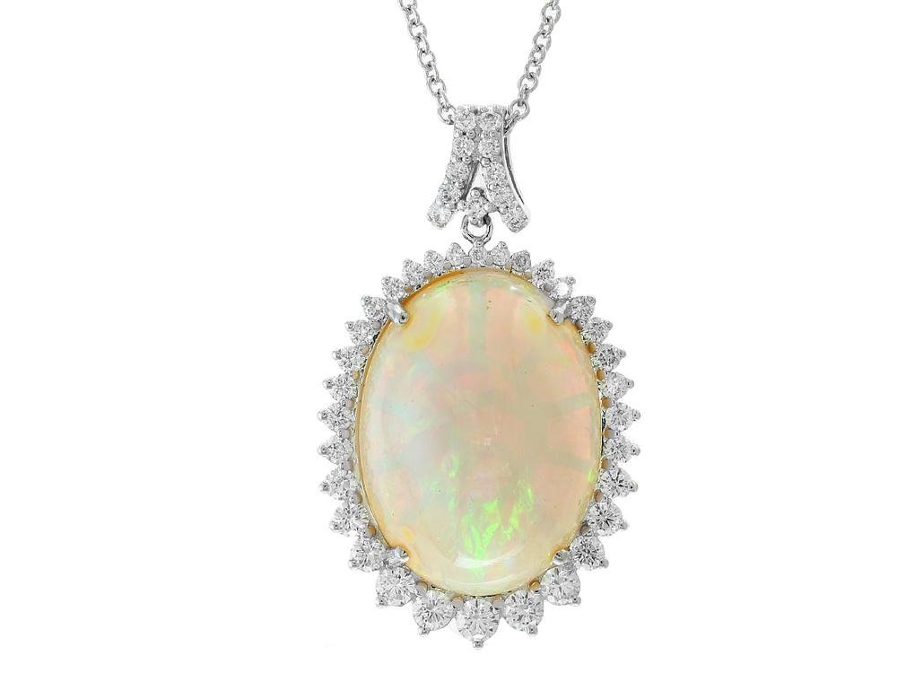 EFFY 18K WHITE GOLD DIAMOND,OPAL PENDANT