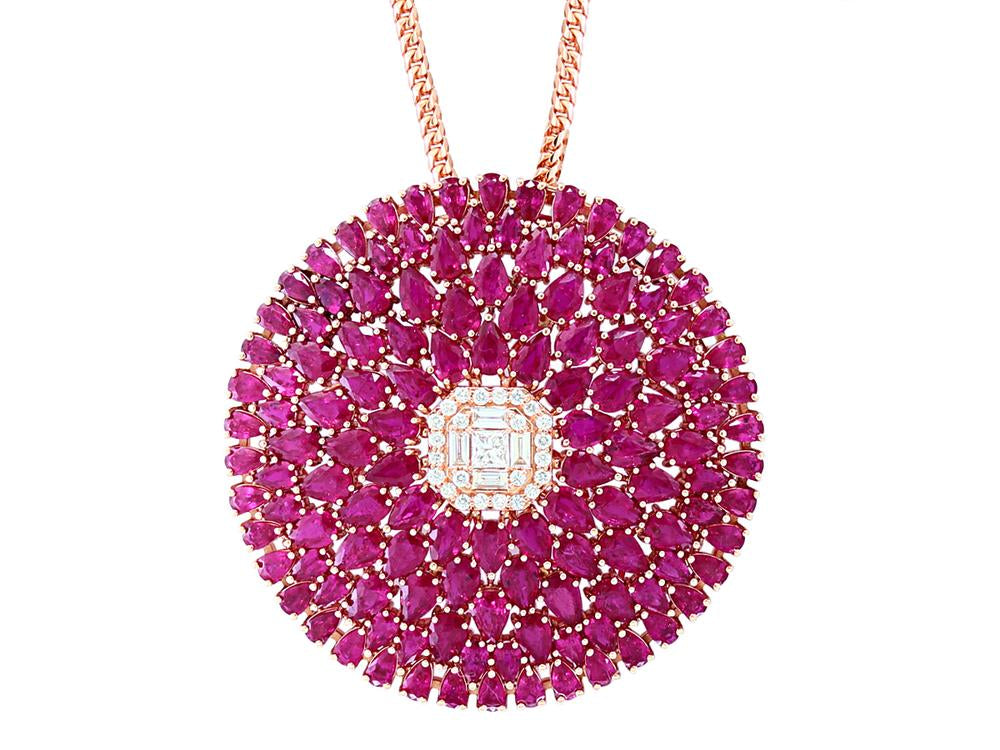 EFFY 14K ROSE GOLD DIAMOND,NATURAL RUBY PENDANT
