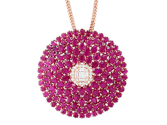 EFFY 14K ROSE GOLD DIAMOND,NATURAL RUBY PENDANT