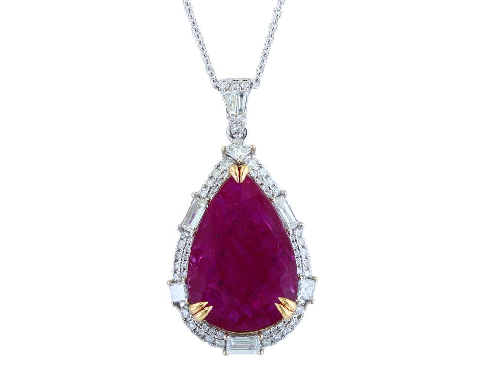 EFFY 18K WHITE and YELLOW GOLD NATURAL RUBY PENDANT
