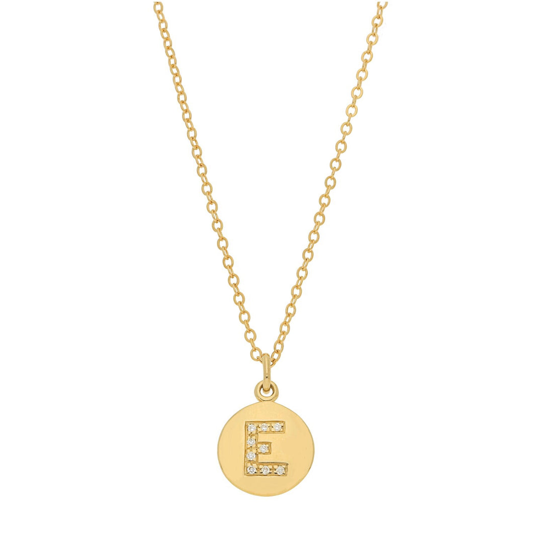 Disc Pendant with Pave Diamond Letter