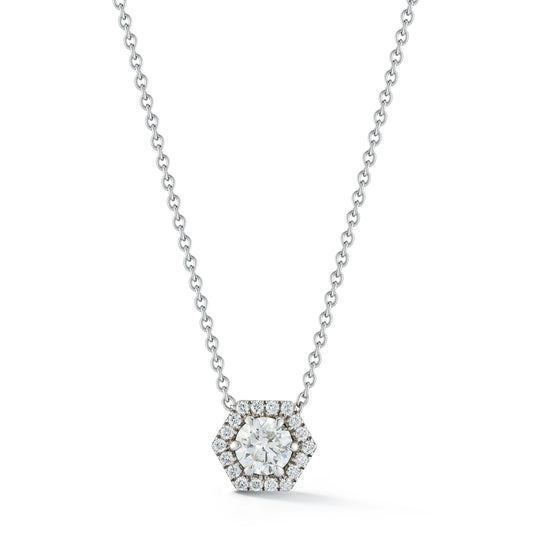 Hexagon Shape Halo Diamond Pendant