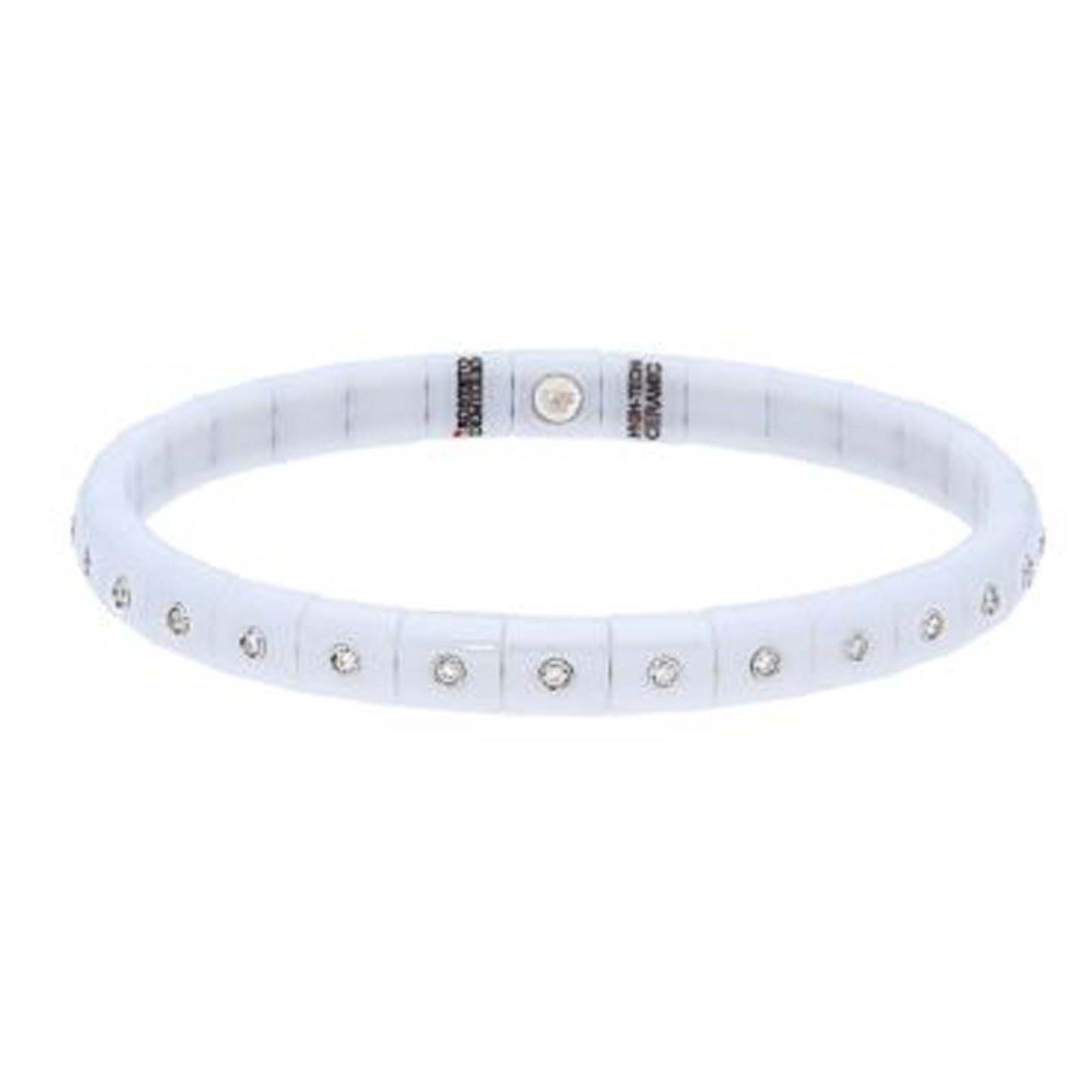 White Ceramic Stretch Bracelet with 30 Diamond Bezels