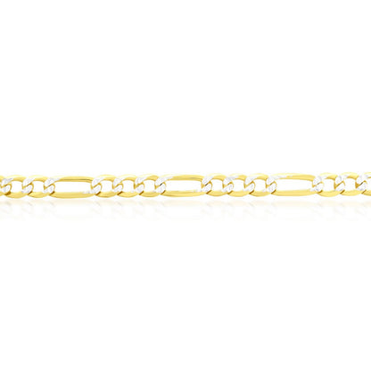 Sterling Silver 4mm Pave Figaro Bracelet - Gold Plated
