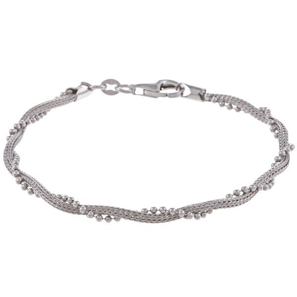 Sterling Silver  Chain w/ Winding Beads Bracelet