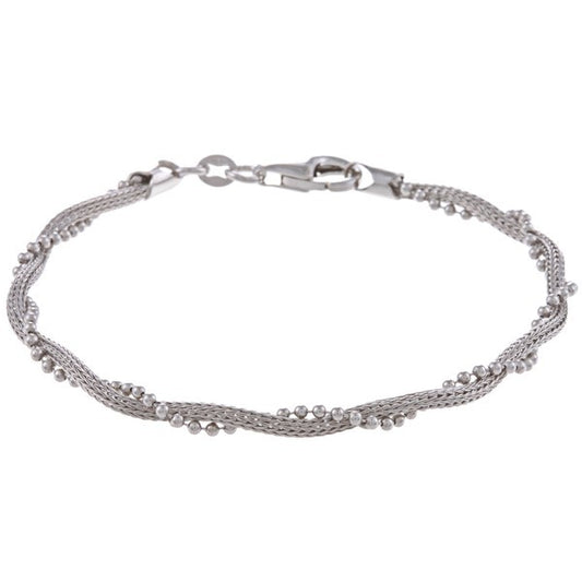 Sterling Silver  Chain w/ Winding Beads Bracelet