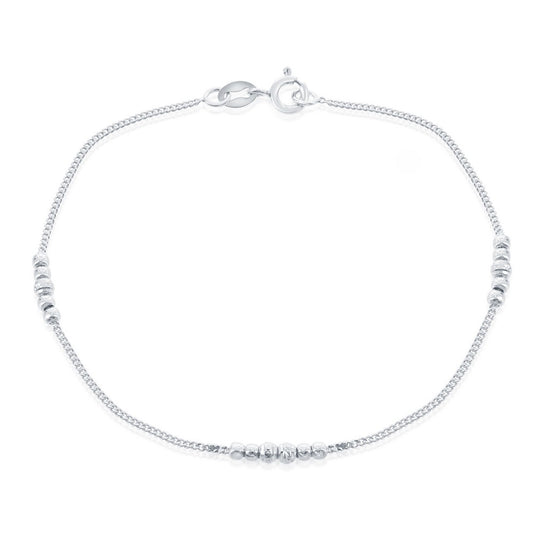 Sterling Silver Shiny and Diamond Cut Beads Bracelet