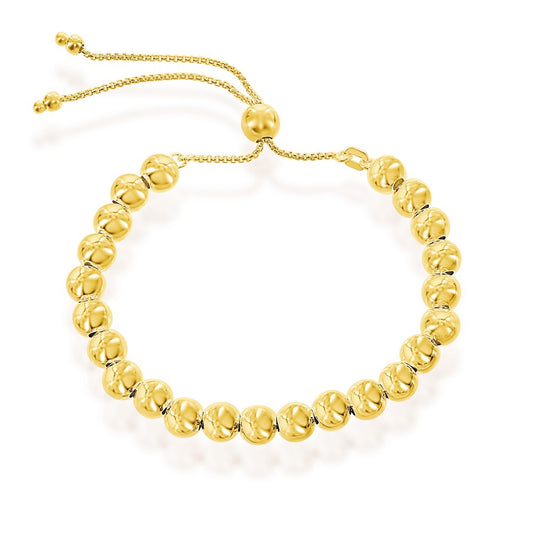 Sterling Silver 6MM Round Beads Adjustable Bolo Bracelet - Gold Plated