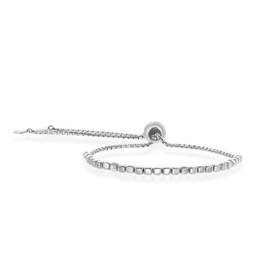 Sterling Silver Small Square Beaded Adjustable Bolo Bracelet