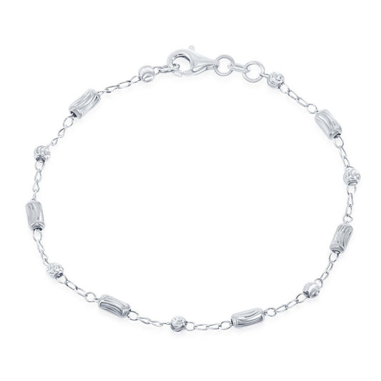Sterling Silver Diamond Cut Small Bar and Bead Bracelet