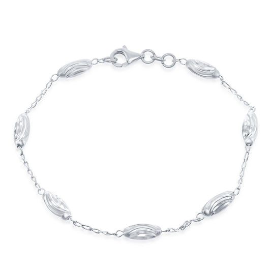 Sterling Silver Diamond Moon Cut Oval Bead Bracelet