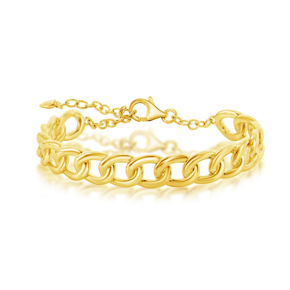 Sterling Silver 9mm Cuban Chain Bracelet - Gold Plated