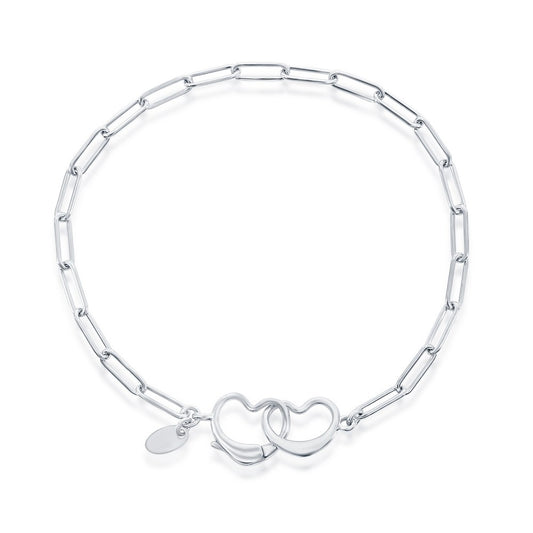 Sterling Silver Paperclip, Heart Clasp Bracelet