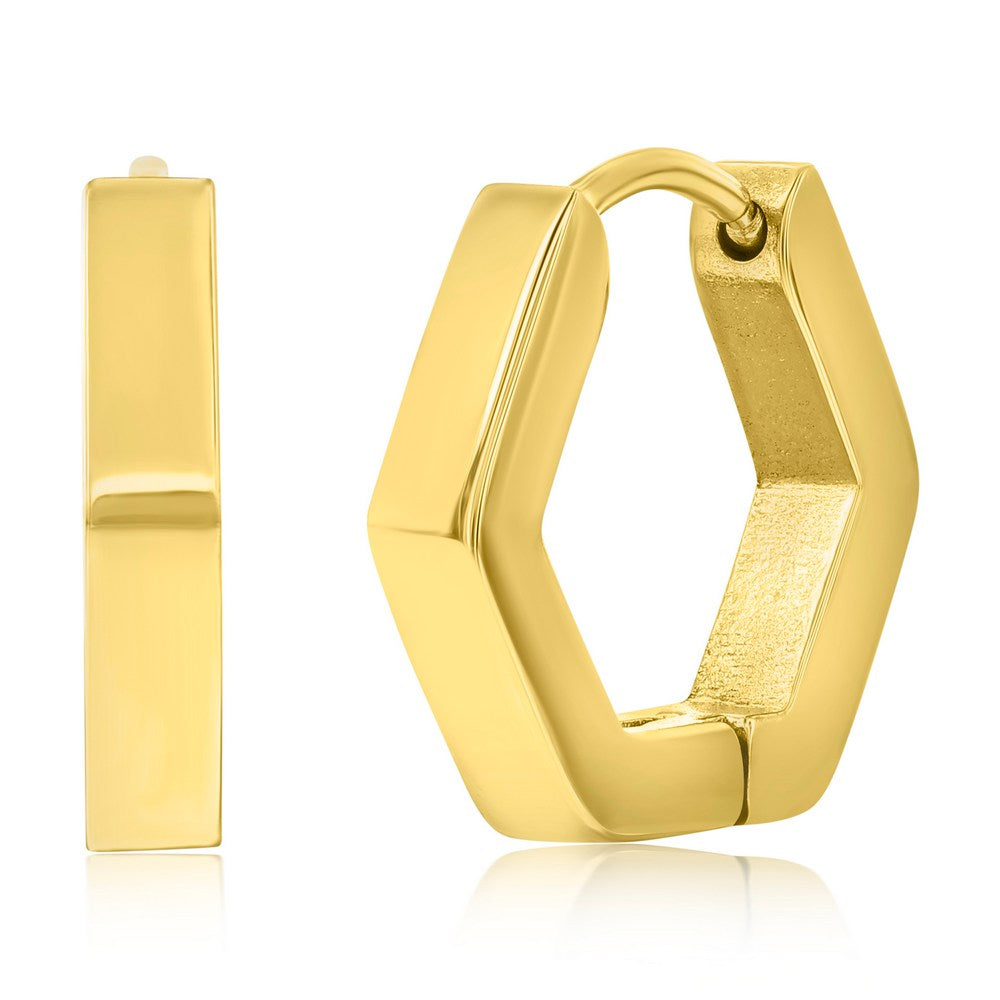 Stainless Steel Hexagon Hoop Earrings - Gold Plated