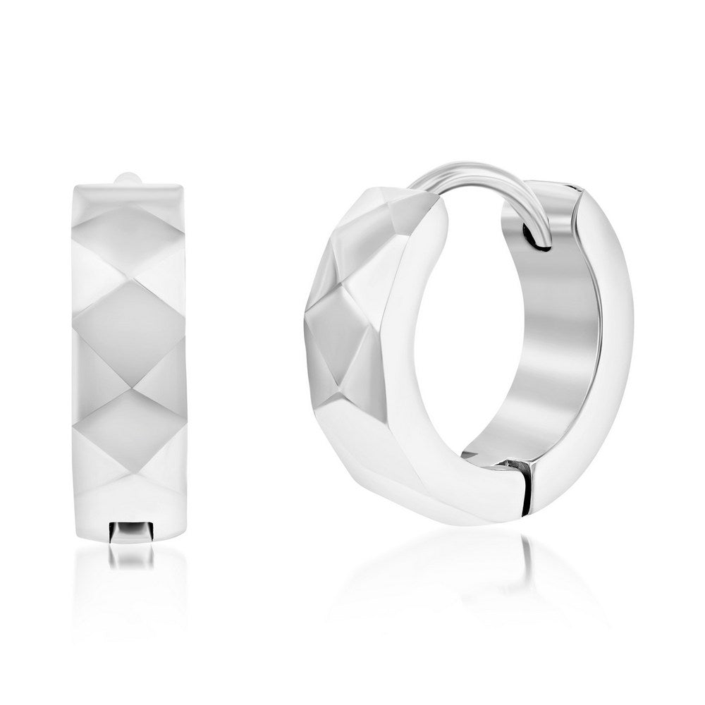 Stainless Steel Diamond Design Huggie Hoop Earrings