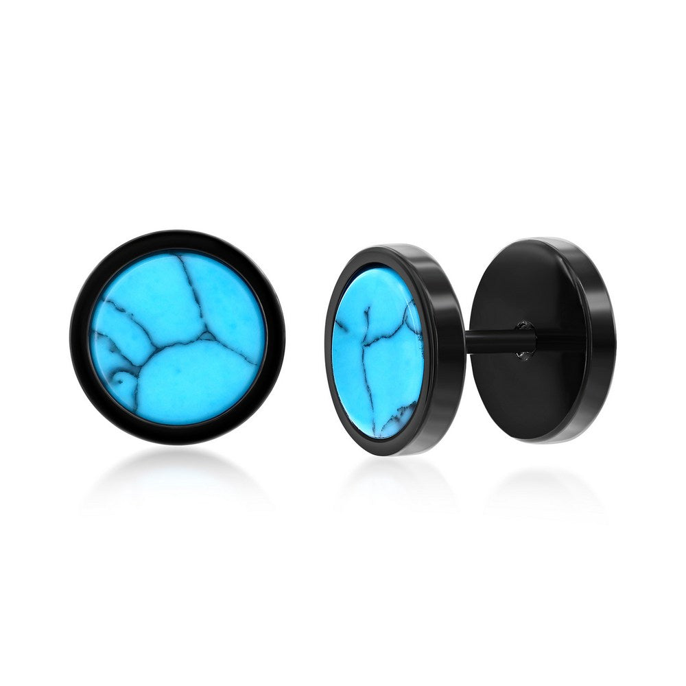 Stainless Steel Round Stud Earrings - Simulated Turquoise